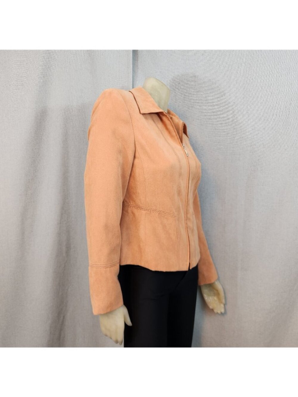 Conrad C Solid Orange Full Front Zip Long Slv Jacket Blazer Size 4 SMALL Microfi - Picture 4 of 7